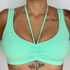 Top Fitness com Laço Power Jacquard Verde Água