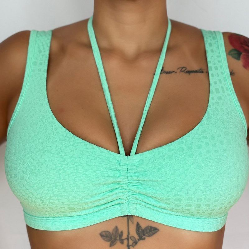 Top Fitness com Laço Power Jacquard Verde Água