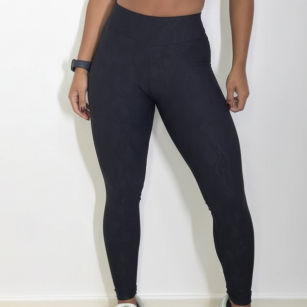 Calça Legging Fitness Wave Jacquard  Preta
