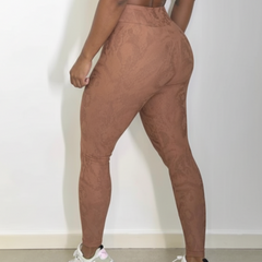 Calça Legging Fitness Wave Jacquard Marrom