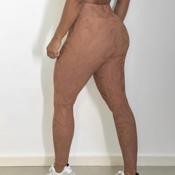 Calça Legging Fitness Wave Jacquard Marrom